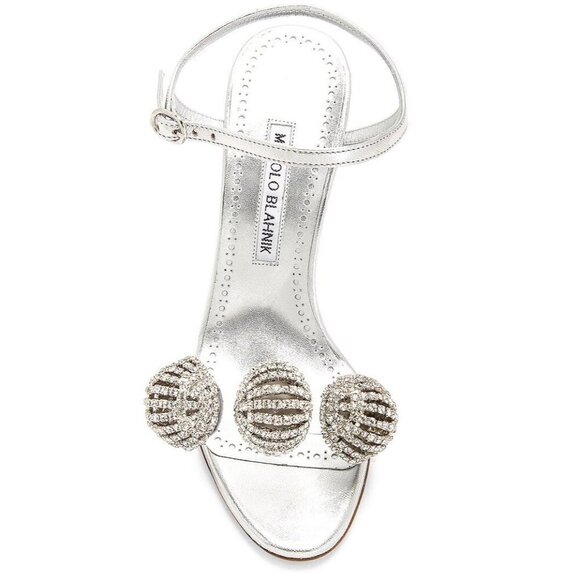 Manolo Blahnik Elhob 105 Leather Sandal in Silver 36.5 with Box Womens High Heel - Picture 3 of 15